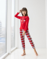 Червона піжама на дівчинку зі штанами в клітку - олень 3-4 років