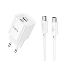 Мережевий Зарядний Пристрій Hoco C147A 1USB-C/1USB PD/QC 20W+Type-C to Type-C