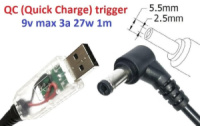 Переходник для роутера 9v (3a, 27w) 5.5x2.5mm 1.2m з USB Type-A (male) Quick Charge QC тригер (A class) 1 день