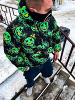 Чорний принтований утеплений анорак | 48-43.7/404