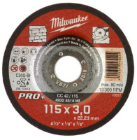 Диск відрізний по каменю MILWAUKEE, CC 42/115х3 PRO+, діаметр 115мм