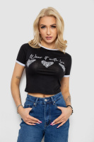 Футболка-топ жіноча з принтом, колір чорний, 244R504