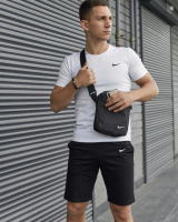 Чоловічий комплект футболка біла Nike+ Шорти + Барсетка