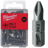 Біта MILWAUKEE, PH2, 25мм, (25шт), пластикова коробка