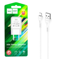 СЗУ сетевое зарядное устройство HOCO C96A 1USB/2.1A с кабелем для зарядки USB - Lightning Белый