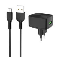 Сетевое зарядное устройство Hoco C70A USB QC 18W черное + кабель USB to MicroUSB