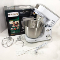 Кухонний комбайн Rainberg RB-8082 3200 Вт, Планетарний міксер-тестоміс з чашею 5л, 3 насадки, 6 швидкостей