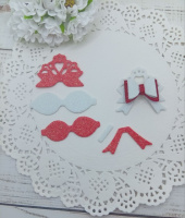 Вирубка бантик бантиком коралово-білий 4,5*4,7 см з фоамірану з глітером,набір деталей.