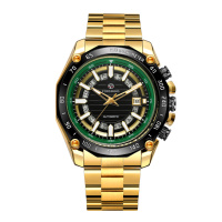 Чоловічий механічний годинник Forsining 8279 Gold-Black-Green з автопідзаводом та люмінесценцією