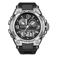 Чоловічий спортивний годинник Sanda 6024 Black-Silver з комбінованим циферблатом та захистом 50 м