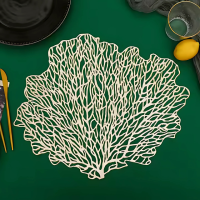 Сервировочная салфетка под горячее фигурная 48х38 см, коврик сервировочный золотистый набор 2 шт