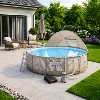 Bestway 561FY (396×107 см) каркасний басейн круглий Steel Pro Max бежевий з навісом, фільтр насосом, тентом та сходами