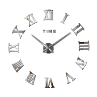 3D настенные часы, бескаркасные часы, часы наклейка серебристые 90-120см 1