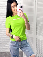 Футболка з вирізом «Bianka» оптом | Норма| Розпродаж моделі 42-44, Салатовий (неон)