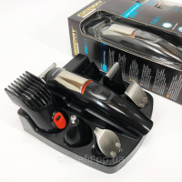 Машинка для стрижки 5в1 Geemy GM-853 стайлер, бритва, триммер на акумуляторі нержавіюча сталь 6 насадок