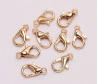 Замок-лобстер (медь с покрытием ). Размер - 14 мм. Цвет - золото. Упаковка - 5 шт.