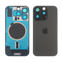 Заднее стекло корпуса для Apple iPhone 16 Pro Black Titanium (чёрное) с рамкой и стеклом камеры