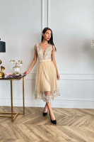 Коктейльна Сукня Lace Charm 9070 Бежева