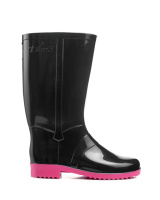 Чоботи ПВХ ЛЮКС Чорні на рожевій підошві жіночі