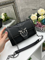 Чорний — екошкіра структурна, фурнітура чорна — каркасний стильний клатч із птахами на магнітах (0298-7)