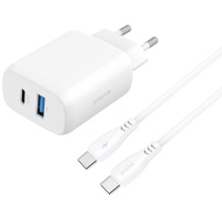 Мережевий зарядний пристрій Proove Silicone Power 2 30W (Type-C + USB) + cable Type-C to Type-C 1m White (WCSP23011002) (Код товару:41199)