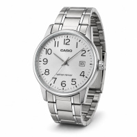 Чоловічий годинник Casio MTP-V002D-7B з датою та сталевим браслетом, сріблястий циферблат