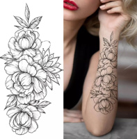 Временное тату водостойкое 3D большое Пионы FF-087 17х8.5 см