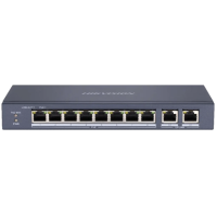 10-портовый неуправляемый POE коммутатор Hikvision DS-3E0310P-E/M(B), 8x(100Мбит/с)PoE + 2x(1000Мбит/с), 218×28×109 мм