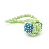 Игрушка из хлопчатобумажной веревки с узлами для собак в виде шара с петлей, 6*14см, зелено-синяя