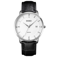 Чоловічий годинник Skmei 1801LSIWT Silver-Black White Leather класичний зі шкіряним ремінцем