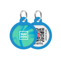 Адресник для собак і котів металевий WAUDOG Smart ID з QR паспортом, малюнок «Градієнт блакитний», коло, Д 25 мм