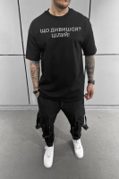 Чорна літня легка чоловіча оверсайз футболка з принтом