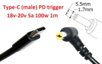 Кабель-переходник триггер PD 18-20v Type-C (max 5a, 100w) на 5.5x1.7mm 1m з USB Type-C (male) Power Delivery PD тригер (A class) 1 день гар.