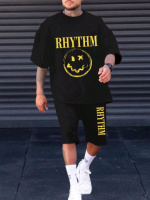 Комплект футболка та шорти чорного кольору з ДТФ принтом (оверсайз)