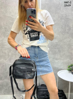 АКЦІЯ! Натуральна шкіра. Чорна, вмістка та практична чоловіча сумка з додатковими відділеннями - 23х19 см (1807-2)