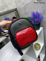 Чорний з червоним — стильний, молодіжний, елегантний рюкзачок на блискавці, добре тримає форму  (0535-3)