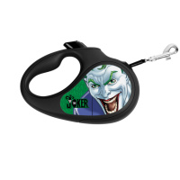 Повідець-рулетка для собак WAUDOG R-leash, малюнок «Джокер Зелений», S, до 15 кг, 5 м, світловідбиваюча стрічка чорний
