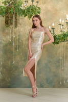 Коктейльна Сукня Атлас Міді 25017 Кремова