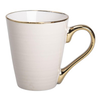Кружка фарфоровая с золотым ободком и позолоченной ручкой 320 (мл) Бежевая RX-N240624BE