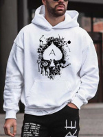 Біле чоловіче стильне оверсайз худі з трендовим дизайном