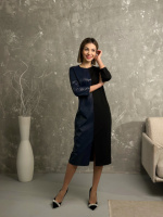 Сукня міді з екошкірою «Martina» оптом | Норма і батал Темно-синій, 46-48