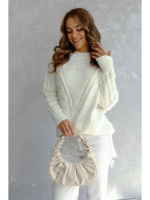 Жіночий вільний светр оверсайз ажурної в'язки білий 44-48