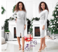 Вечірня сукня міді з люрексом «Olivia» оптом | Розпродаж моделі 46-48, Сріблястий