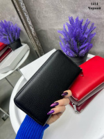 Натуральна шкіра. Чорний - на блискавці - стильний, жіночий гаманець - 10х20 см - у коробці (1414)