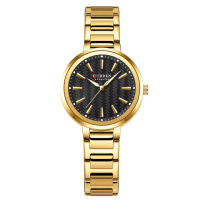 Жіночий годинник Curren 9109 Gold-Black із золотистим металевим браслетом та чорним циферблатом