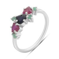 Серебряное кольцо CatalogSilver с натуральным сапфиром, рубином, изумрудом, вес изделия 1,92 гр (2191155) 17 размер