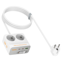 Сетевой фильтр HOCO AC28A на 2 розетки + 1 USB+ 3 USB-C, 45W, 220В, кабель 2м, White, Box