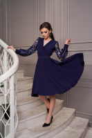 Коктейльна Сукня Рукава Вишивка 22088 Синя