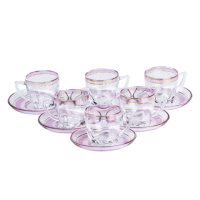 Чашки з блюдцем стеклянные прозрачные набор на 6 персон Розовый HP571