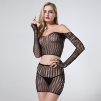 Эротический комплект топ и юбка кружевная сетка, сексуальное белье,рост:145–185 см,универсальный One Size черный,60110